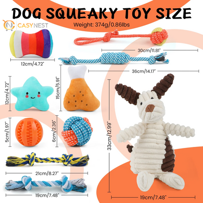 Dog Toys for Small Dogs ,10 Pack Puppy Chew Toys for Teething and Training with Plush Squeaky Toys, Treat Ball and Rope Toys to Keep Them Busy，White Dog