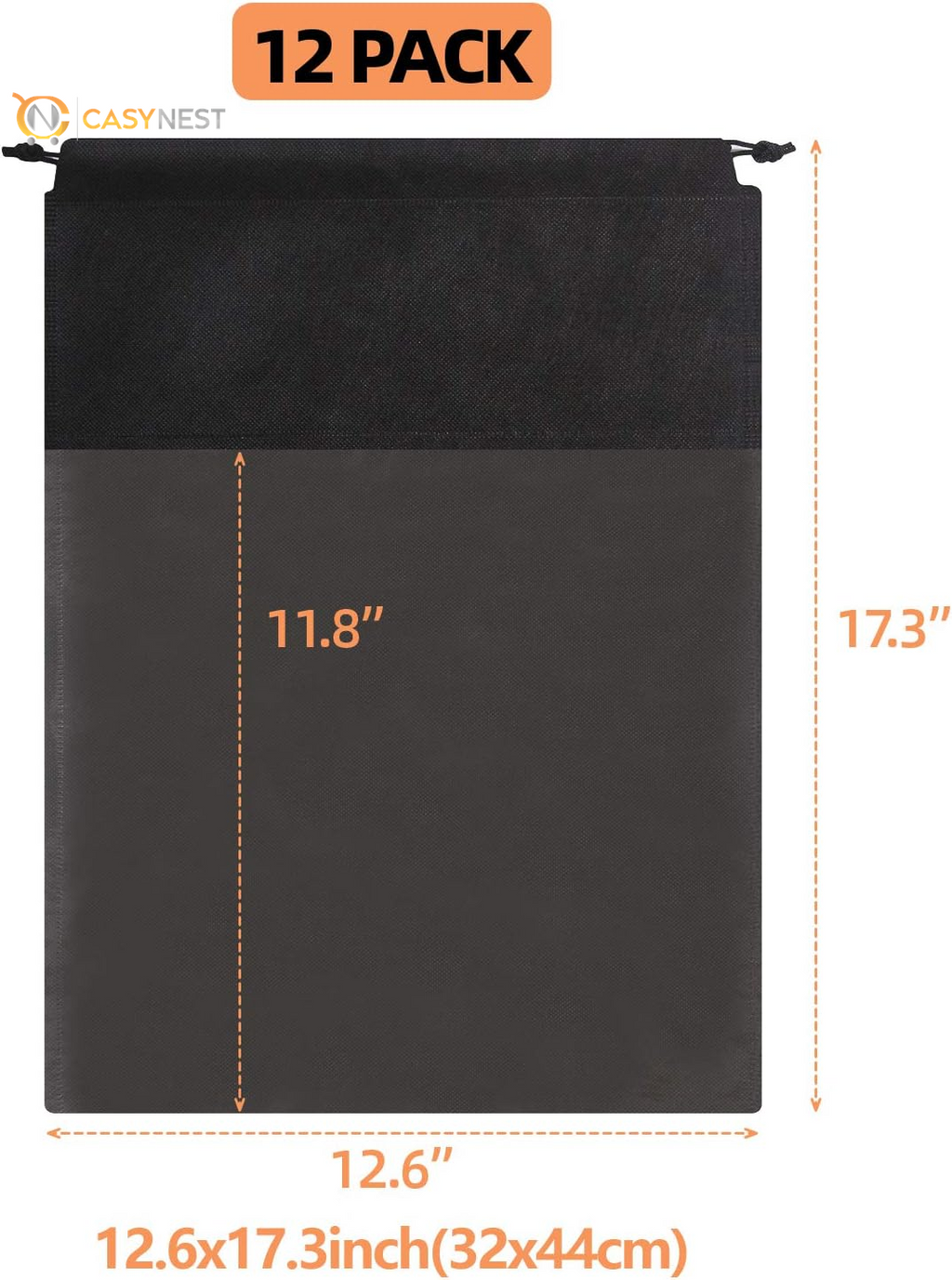 12-Pack Clear Drawstring Shoe Bags for Travel – Large Portable Shoe Pouches for Men & Women (Black)