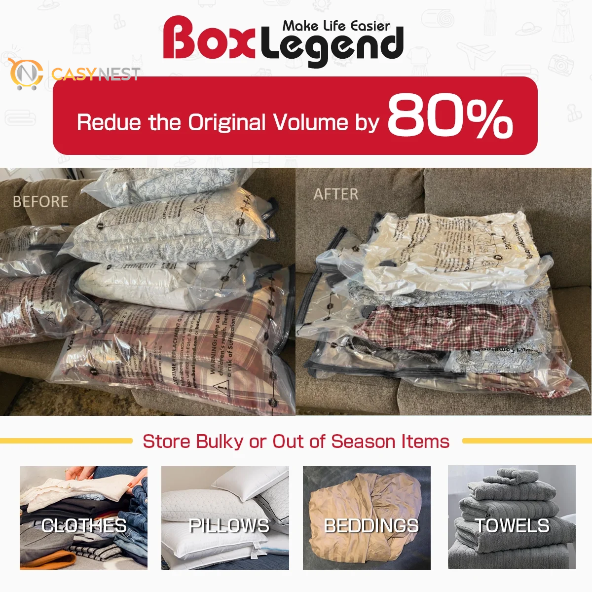 10 Pack Vacuum Storage Bags for Clothes 5 Jumbo&5 Large Space Saver Compression Bags with a Hand Pump