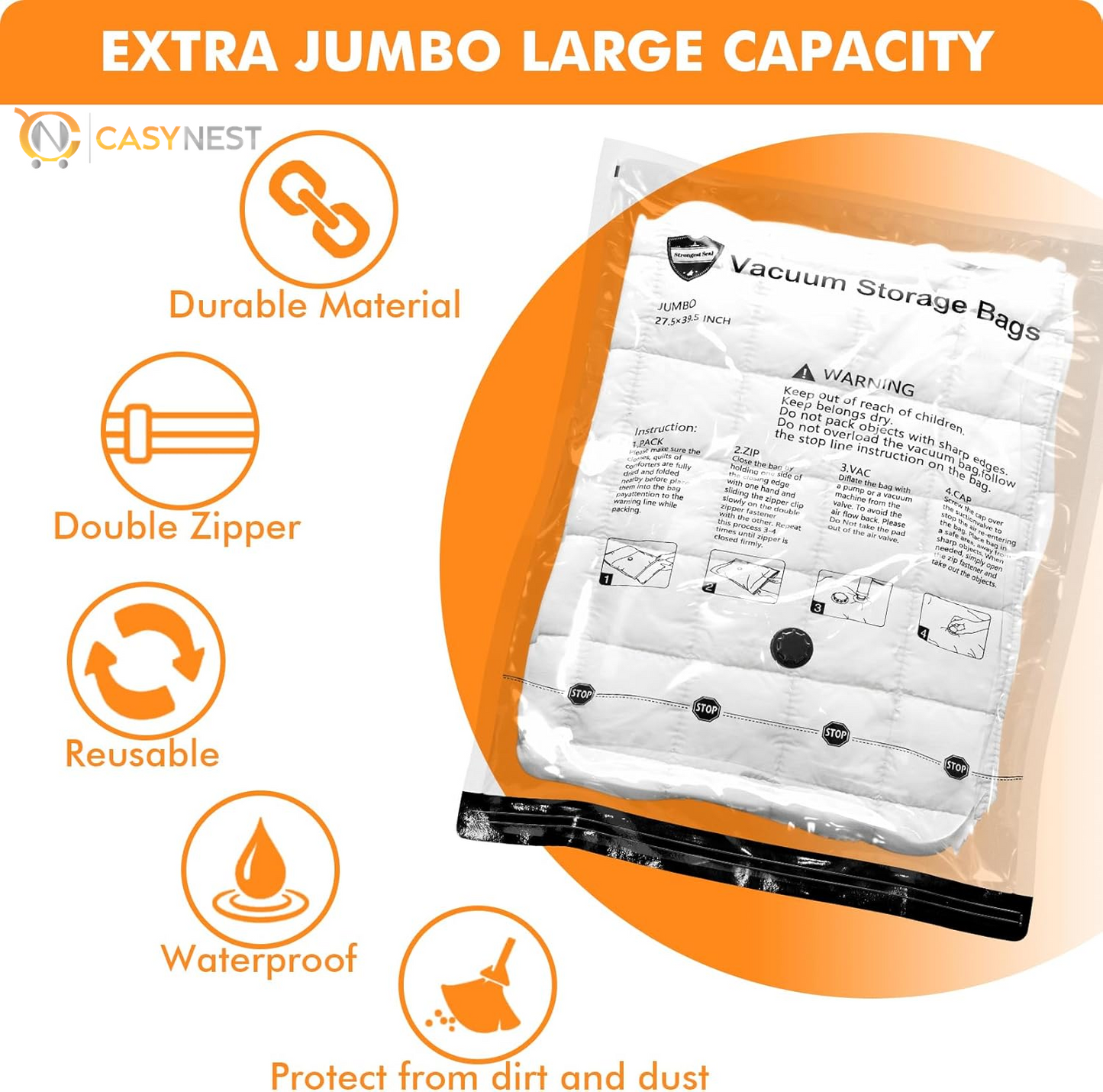 24-Pack Vacuum Storage Bags with Electric Pump – Jumbo, Large, Medium, Small & Roll-Up Bags for Clothes, Bedding, Pillows & Travel