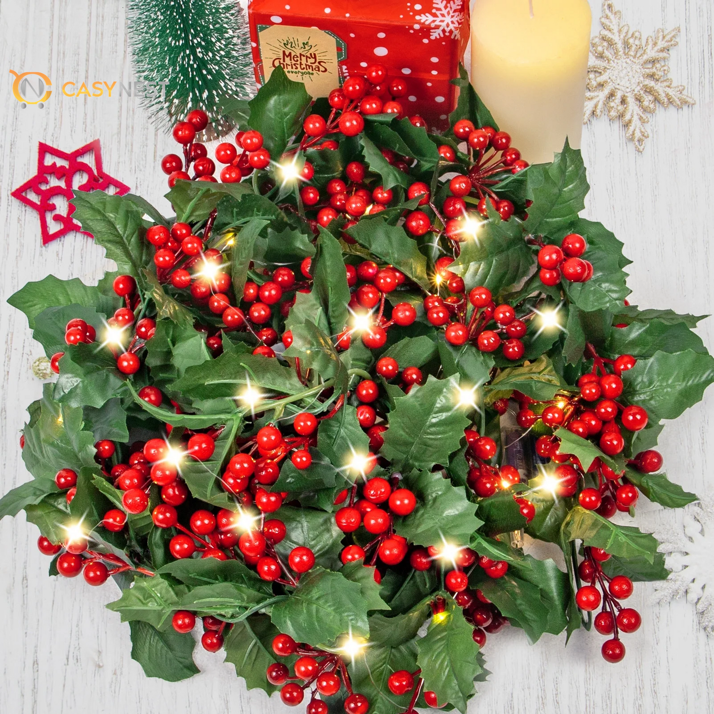 5.9FT Artificial Christmas Garland with Lights – Indoor & Outdoor Xmas Home Table Decor