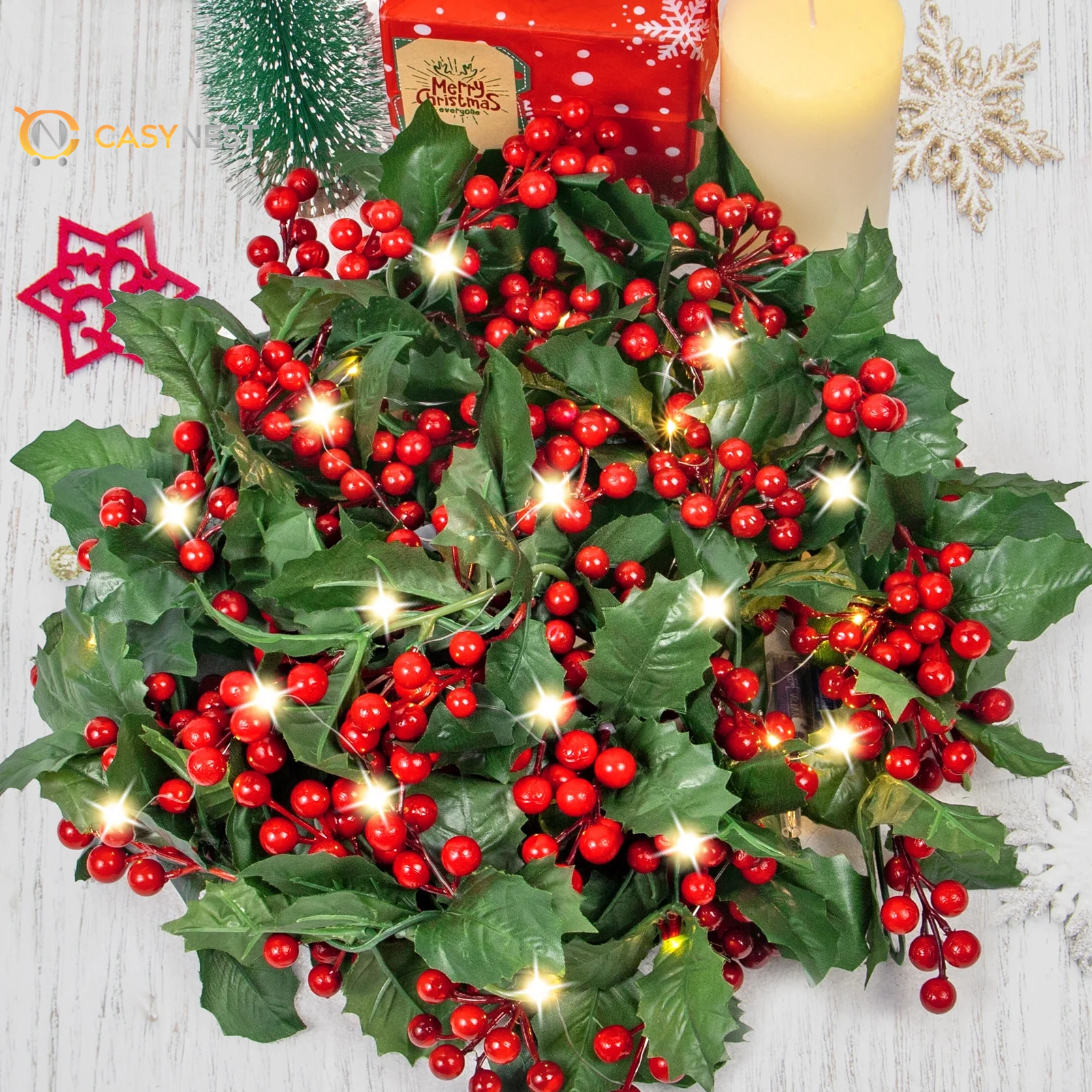 5.9FT Artificial Christmas Garland with Lights – Indoor & Outdoor Xmas Home Table Decor