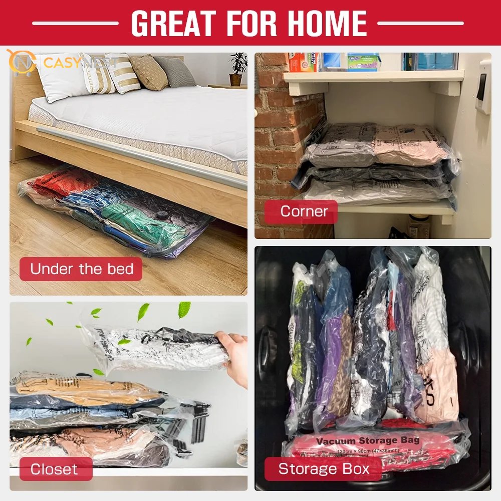 10 Pack Vacuum Storage Bags for Clothes 5 Jumbo&5 Large Space Saver Compression Bags with a Hand Pump