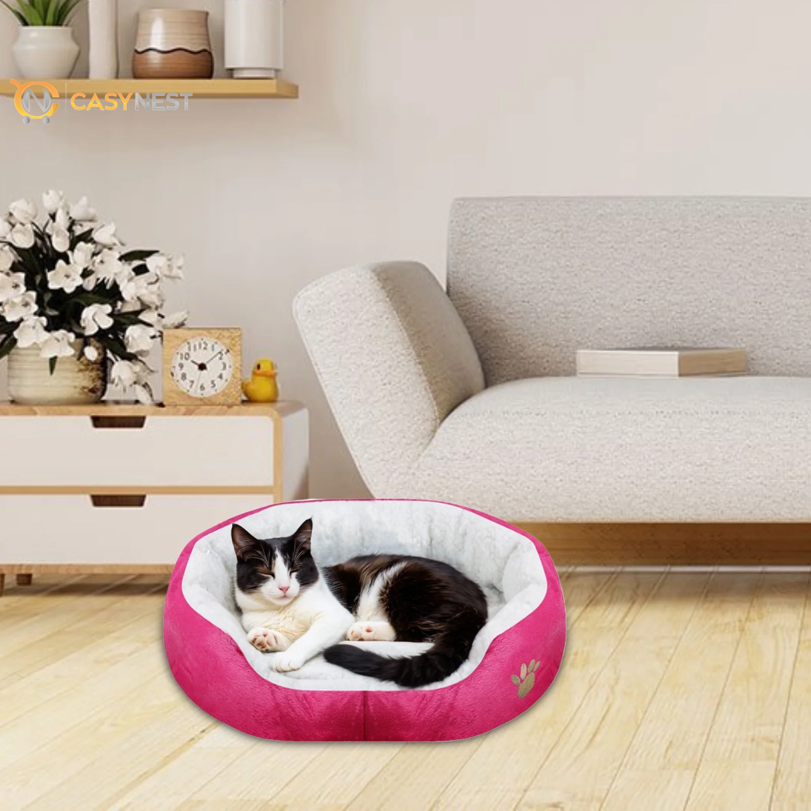 Small Dog & Cat Bed – Puppy Pet Bed with Removable Cushion for Indoor Use
