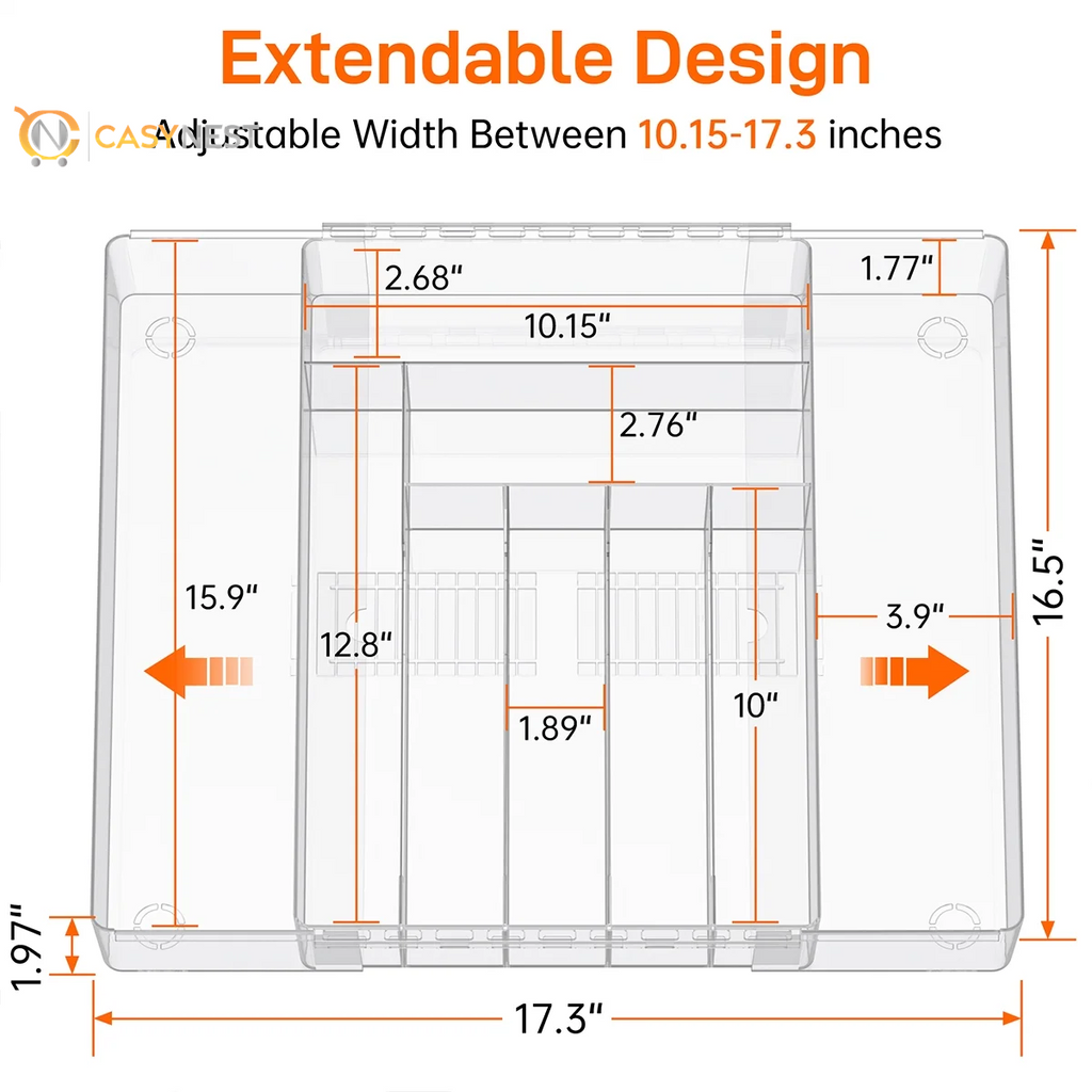 Silverware Drawer Organizer, Expandable Clear Acrylic Silverware Organizer, Kitchen Drawer Organizer for Utensils, Adjustable Cutlery Tray, Office, Supplies-9 Compartments, Large, Clear