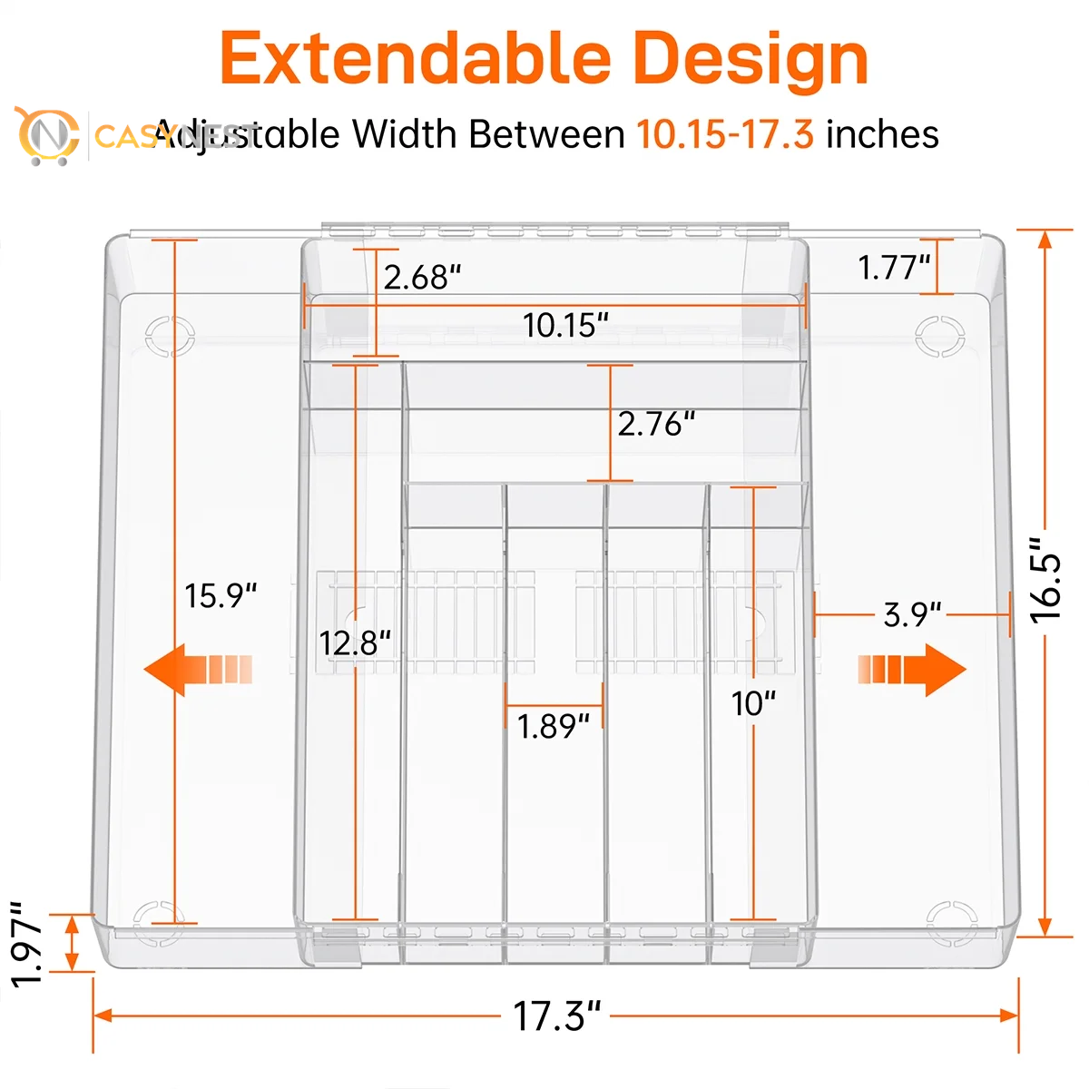 Silverware Drawer Organizer, Expandable Clear Acrylic Silverware Organizer, Kitchen Drawer Organizer for Utensils, Adjustable Cutlery Tray, Office, Supplies-9 Compartments, Large, Clear