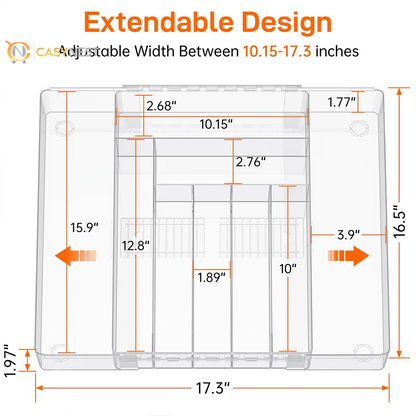 Silverware Drawer Organizer, Expandable Clear Acrylic Silverware Organizer, Kitchen Drawer Organizer for Utensils, Adjustable Cutlery Tray, Office, Supplies-9 Compartments, Large, Clear