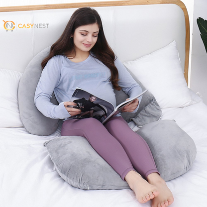60In Extra Large U-Shaped Pregnancy Pillow with Removable Cover (Gray) 7D PP Cotton