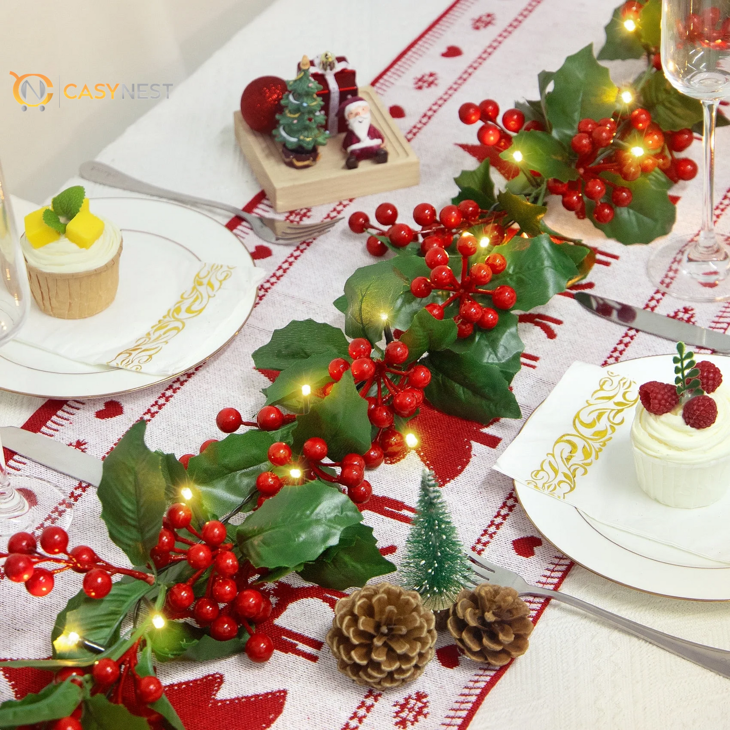 5.9FT Artificial Christmas Garland with Lights – Indoor & Outdoor Xmas Home Table Decor