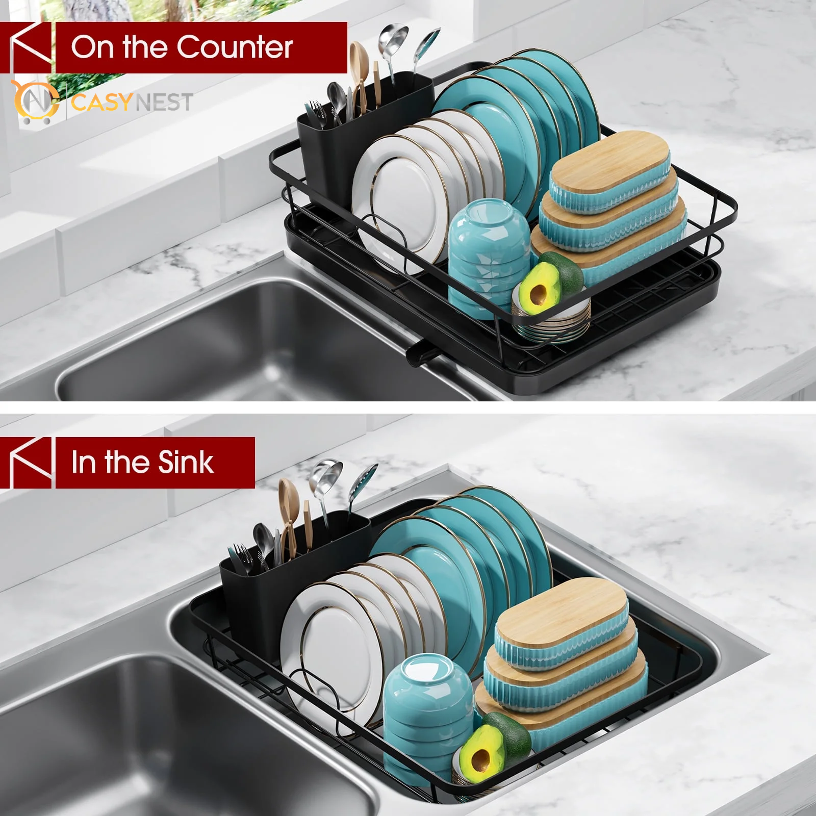 Dish Drying Rack- Space-Saving Dish Rack, Dish Racks for Kitchen Counter, Stainless Steel Kitchen Drying Rack with a Cutlery Holder