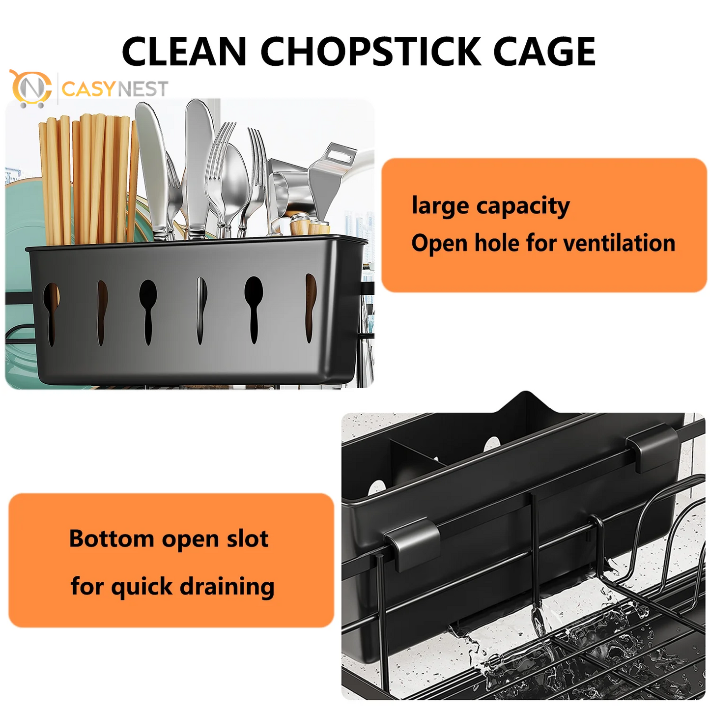 Retractable Stainless Steel Dish Drying Rack – Large Capacity with Utensil Holder, Space-Saving Kitchen Counter Organizer (Black)