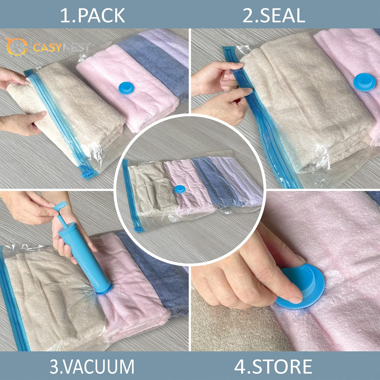10 Large Vacuum Storage Bags with Hand Pump – Space Saver Bags for Clothes, Blankets, Comforters & Travel Luggage