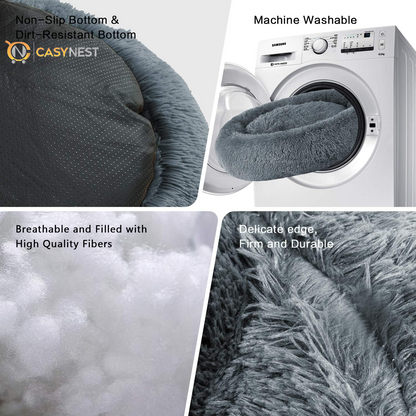 Donut Cuddler Dog Bed – Soft Faux Fur, Machine Washable, Non-Slip Bottom, Delicate Edge