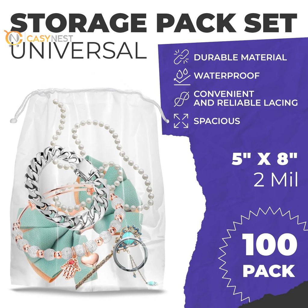 100-Pack Clear Drawstring Bags, 5 x 8 Inches – Waterproof 2 Mil Polyethylene Travel Bags for Shoes, Cosmetics & Toiletries