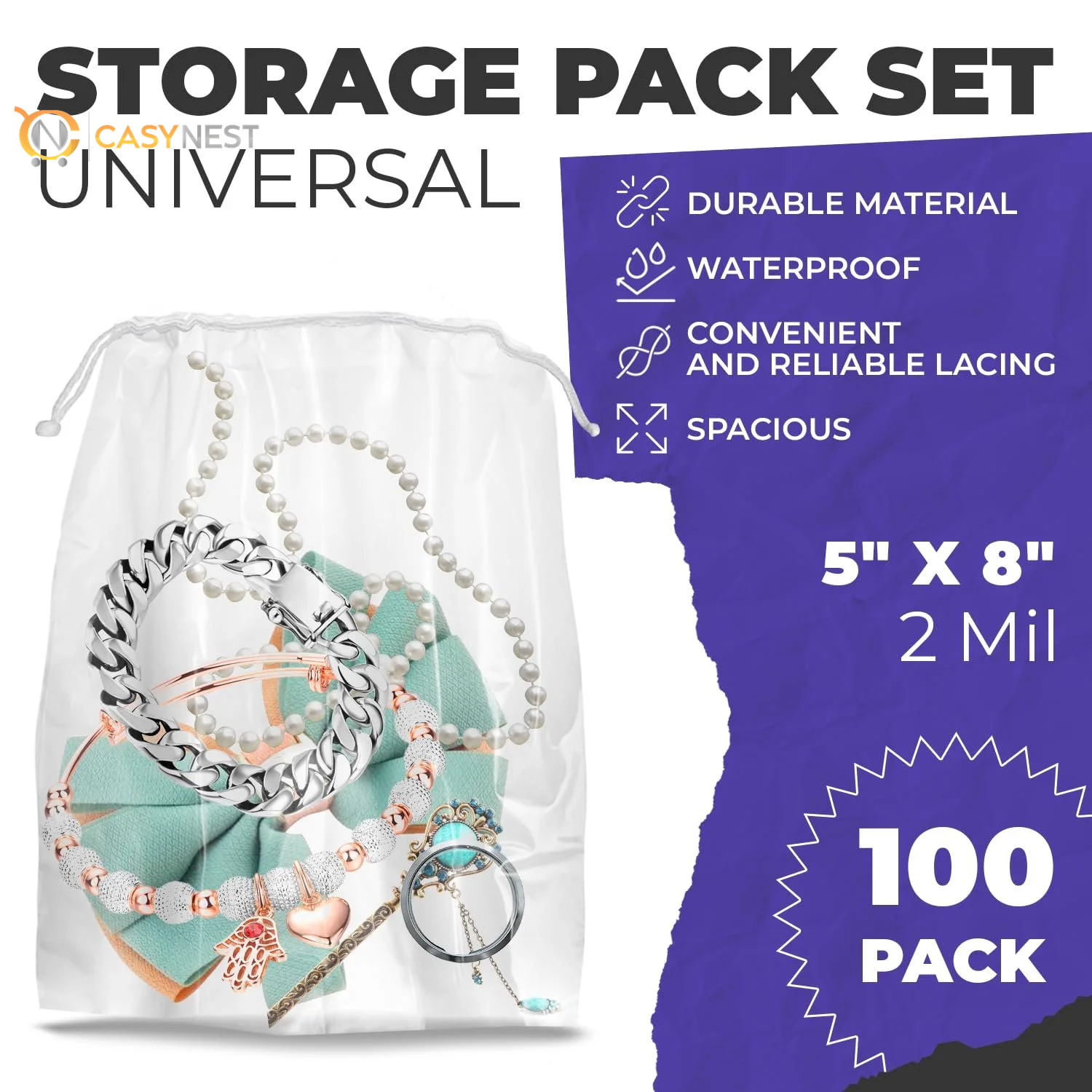 100-Pack Clear Drawstring Bags, 5 x 8 Inches – Waterproof 2 Mil Polyethylene Travel Bags for Shoes, Cosmetics & Toiletries