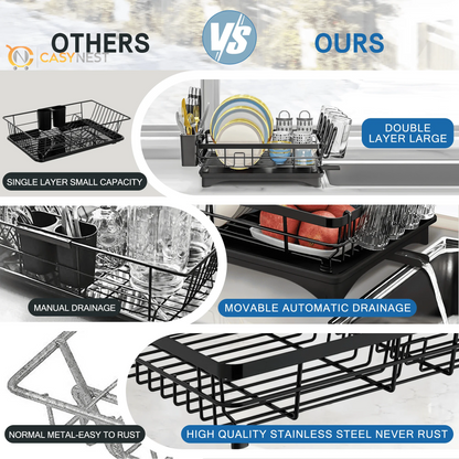Dish Drying Rack- Space-Saving Dish Rack, Dish Racks for Kitchen Counter, Stainless Steel Kitchen Drying Rack with a Cutlery Holder