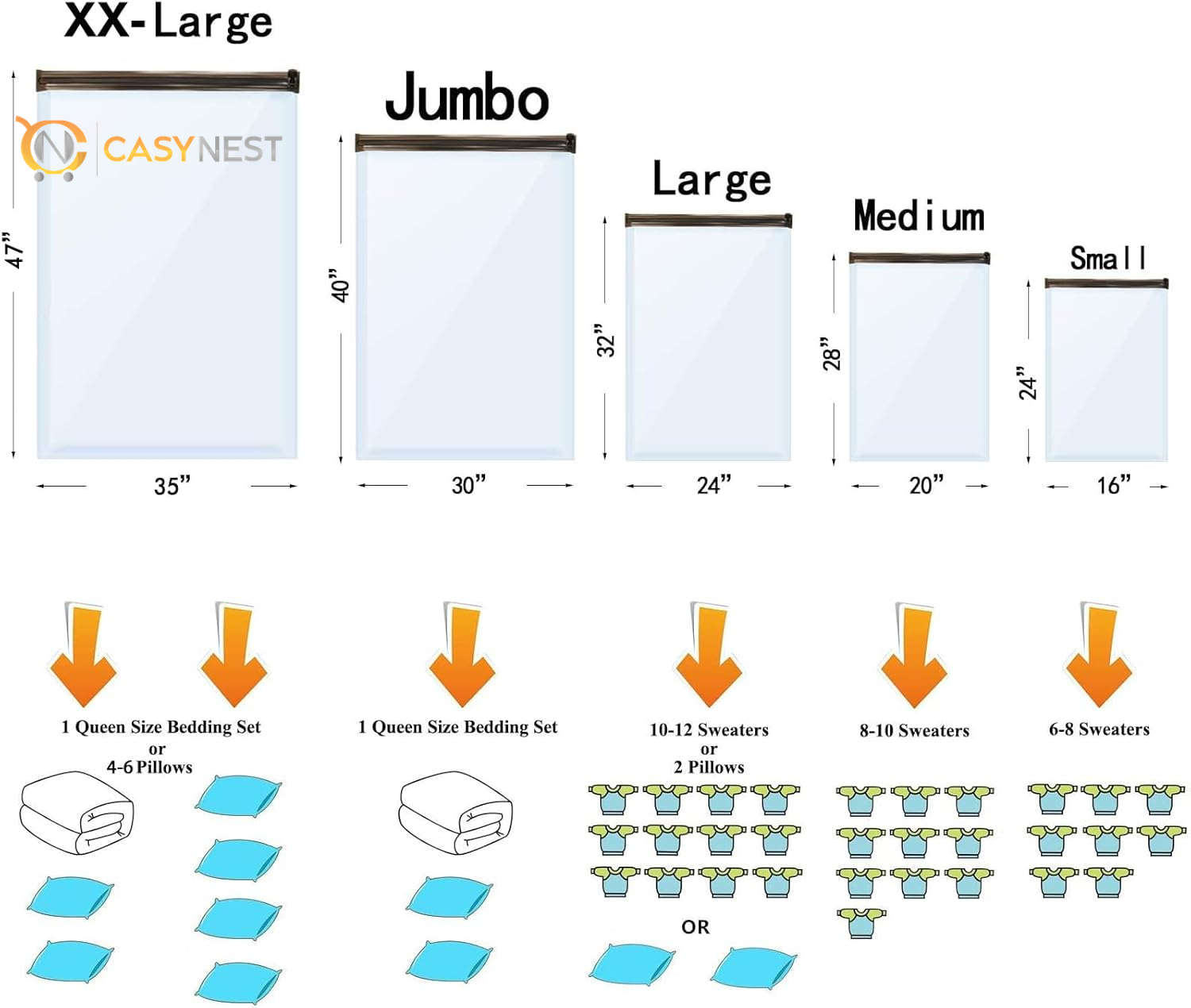 24-Pack Vacuum Storage Bags with Electric Pump – Jumbo, Large, Medium, Small & Roll-Up Bags for Clothes, Bedding, Pillows & Travel