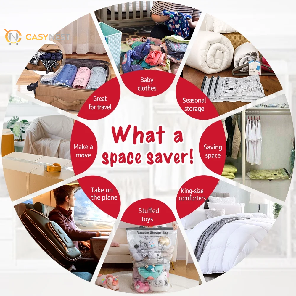 10 Pack Vacuum Storage Bags for Clothes 5 Jumbo&5 Large Space Saver Compression Bags with a Hand Pump