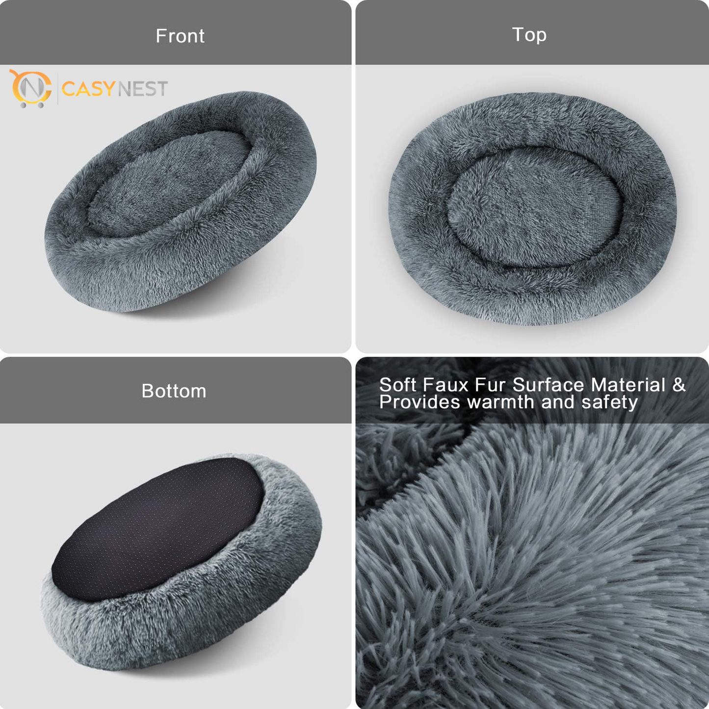 Donut Cuddler Dog Bed – Soft Faux Fur, Machine Washable, Non-Slip Bottom, Delicate Edge