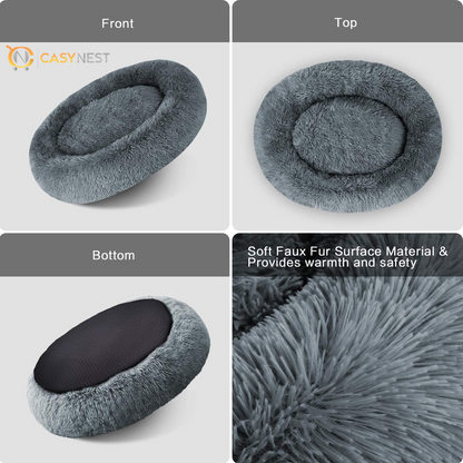 Donut Cuddler Dog Bed – Soft Faux Fur, Machine Washable, Non-Slip Bottom, Delicate Edge
