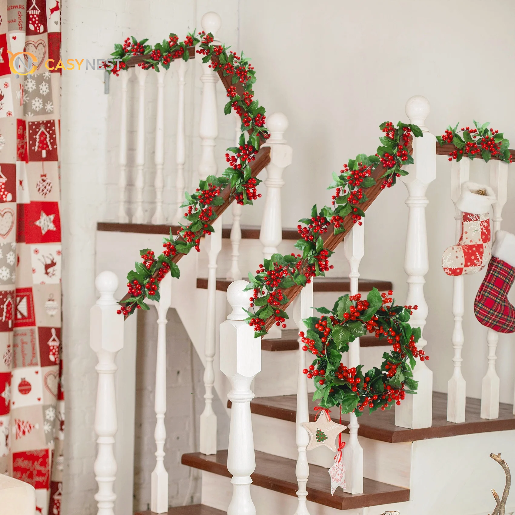 5.9FT Artificial Christmas Garland with Lights – Indoor & Outdoor Xmas Home Table Decor