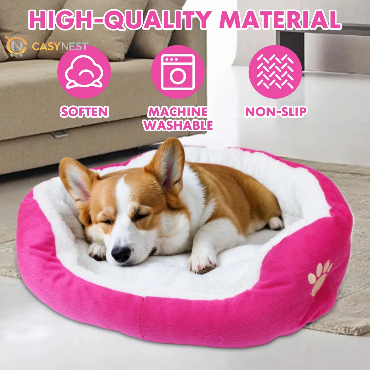 Small Dog & Cat Bed – Puppy Pet Bed with Removable Cushion for Indoor Use