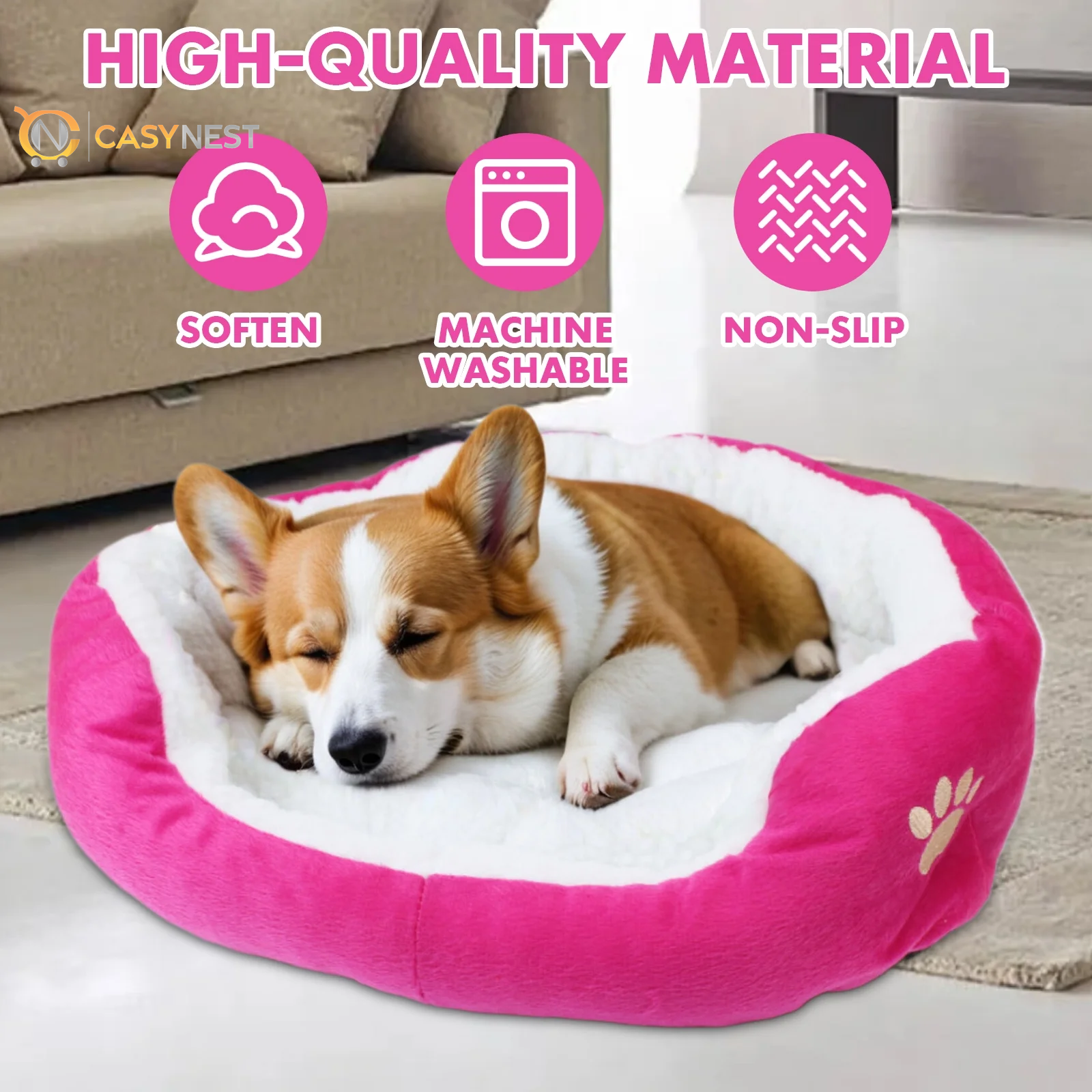 Small Dog & Cat Bed – Puppy Pet Bed with Removable Cushion for Indoor Use