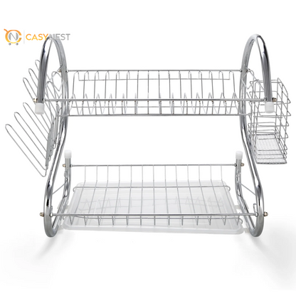 Kitchen Stainless Steel Dish Cup Drying Rack Holder 2-Tier Dish Rack Sink Drainer