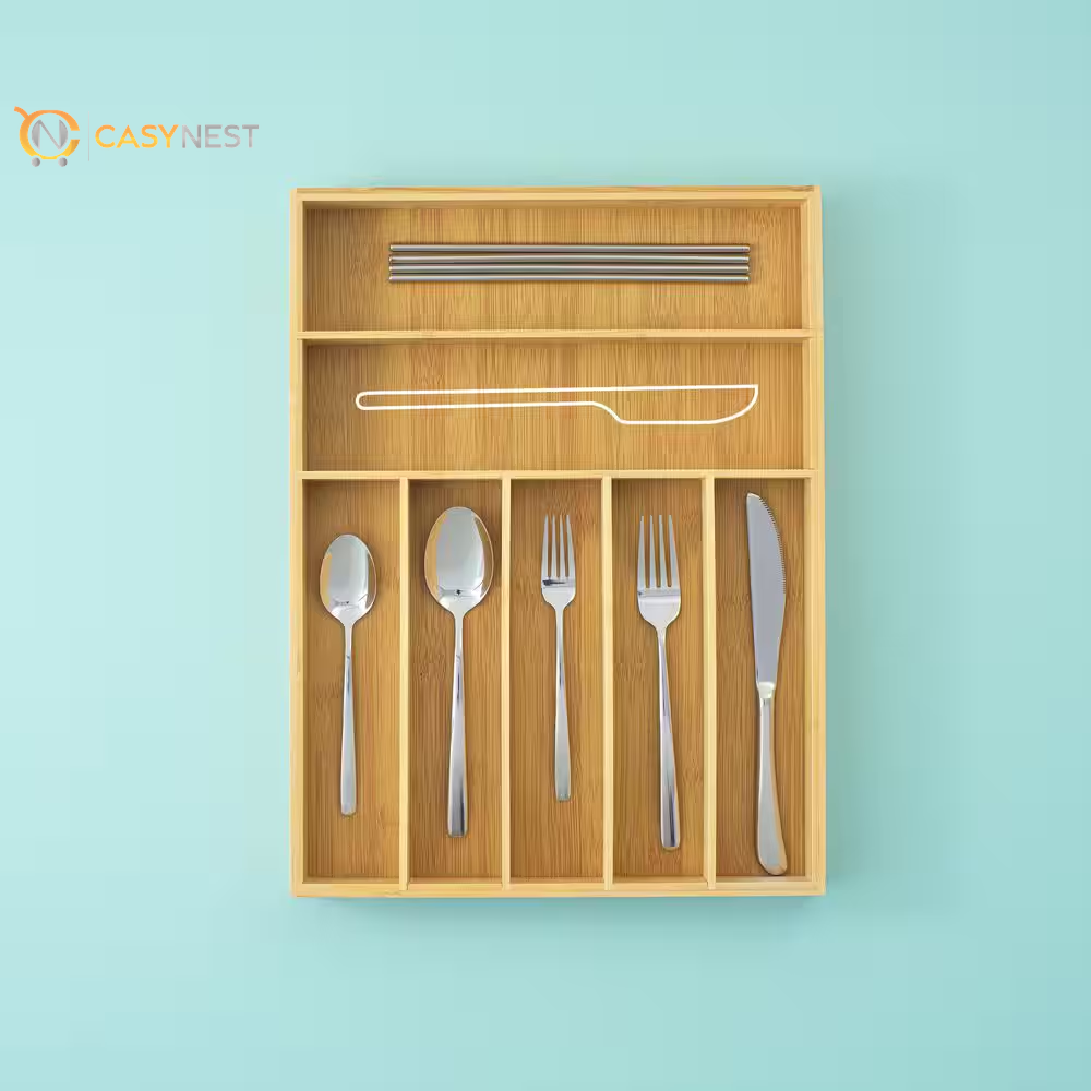 7 Slot Bamboo Flatware Organizer-Natural Bamboo