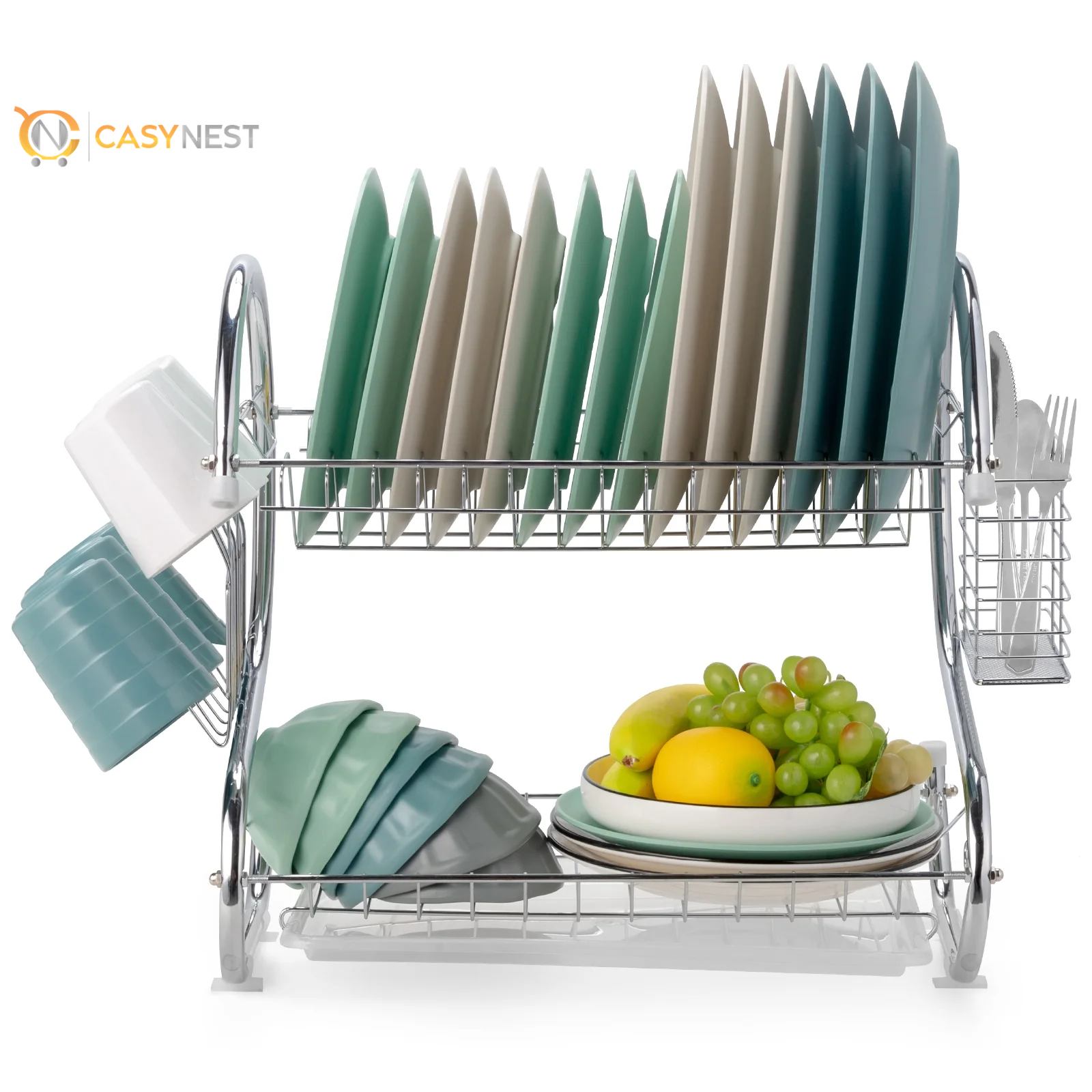 Kitchen Stainless Steel Dish Cup Drying Rack Holder 2-Tier Dish Rack Sink Drainer
