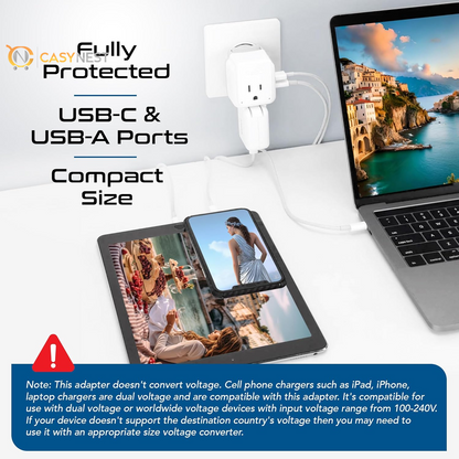 Travel Plug Adapter – 2 US Outlets with Dual USB & USB-C 3.1A, 20W PD & QC, Compact for Euro, Greece, Italy, Switzerland, Turkey, Portugal (Type C Included)