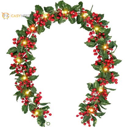 5.9FT Artificial Christmas Garland with Lights – Indoor & Outdoor Xmas Home Table Decor