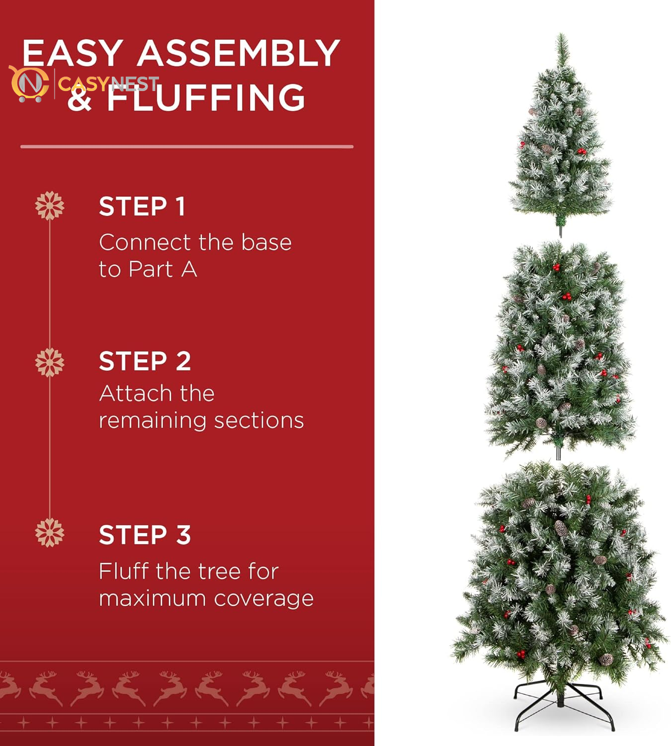 Casy Nest 6ft Pre-Lit Pencil Christmas Tree – Partially Flocked Slim Holiday Tree