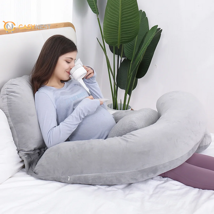 60In Extra Large U-Shaped Pregnancy Pillow with Removable Cover (Gray) 7D PP Cotton