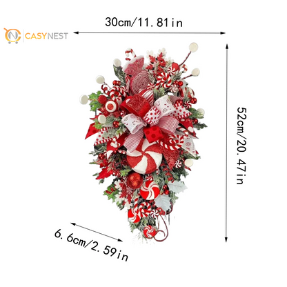 Christmas Candy Cane Wreath – Red & White Holiday Door Decor with Ornaments