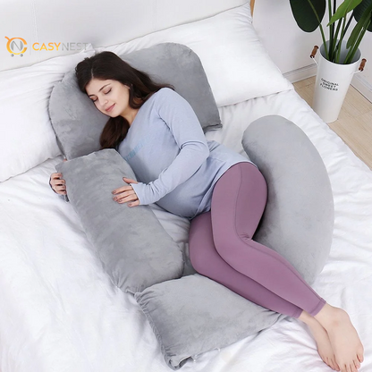 60In Extra Large U-Shaped Pregnancy Pillow with Removable Cover (Gray) 7D PP Cotton