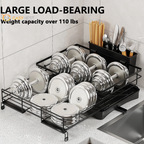 Retractable Stainless Steel Dish Drying Rack – Large Capacity with Utensil Holder, Space-Saving Kitchen Counter Organizer (Black)