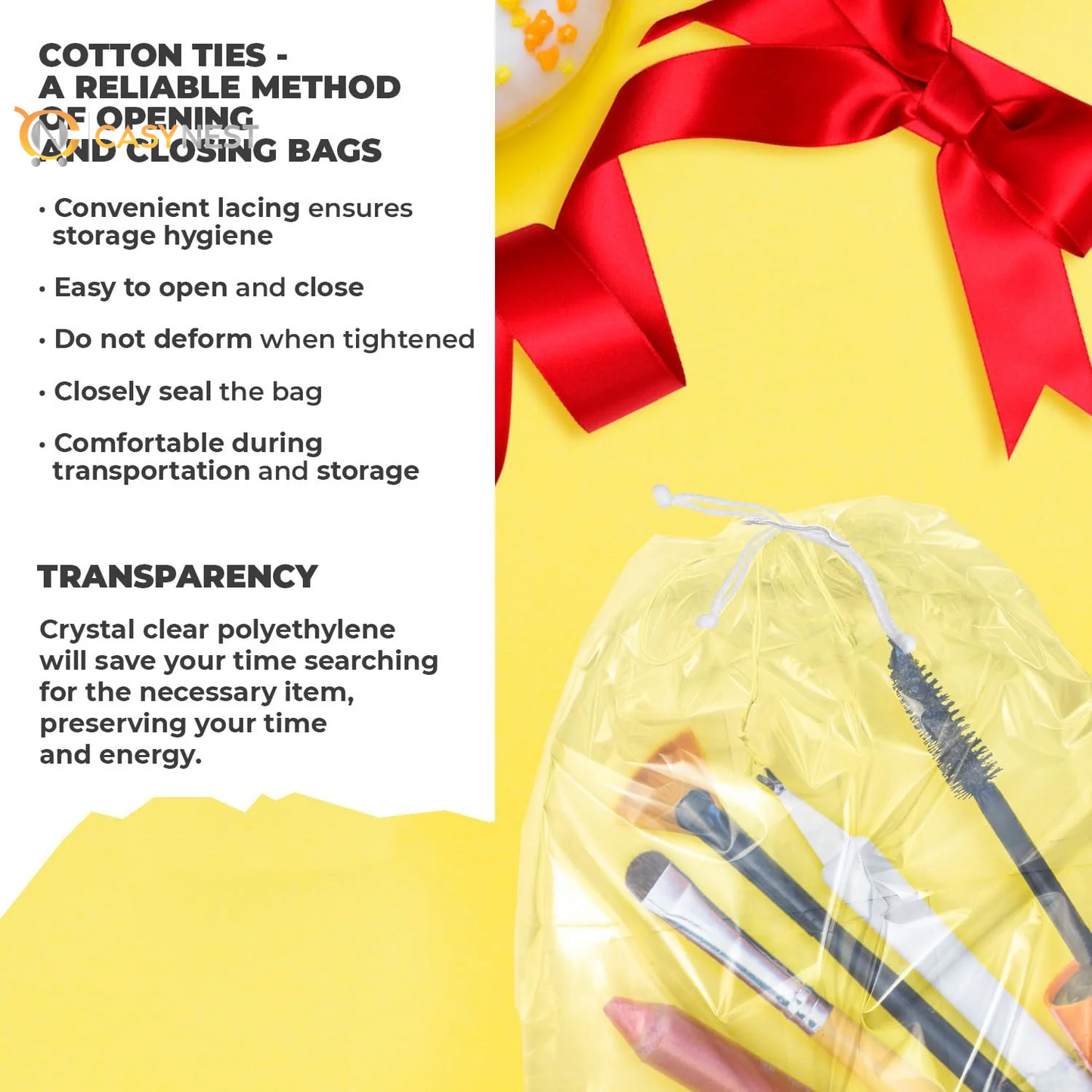 100-Pack Clear Drawstring Bags, 5 x 8 Inches – Waterproof 2 Mil Polyethylene Travel Bags for Shoes, Cosmetics & Toiletries