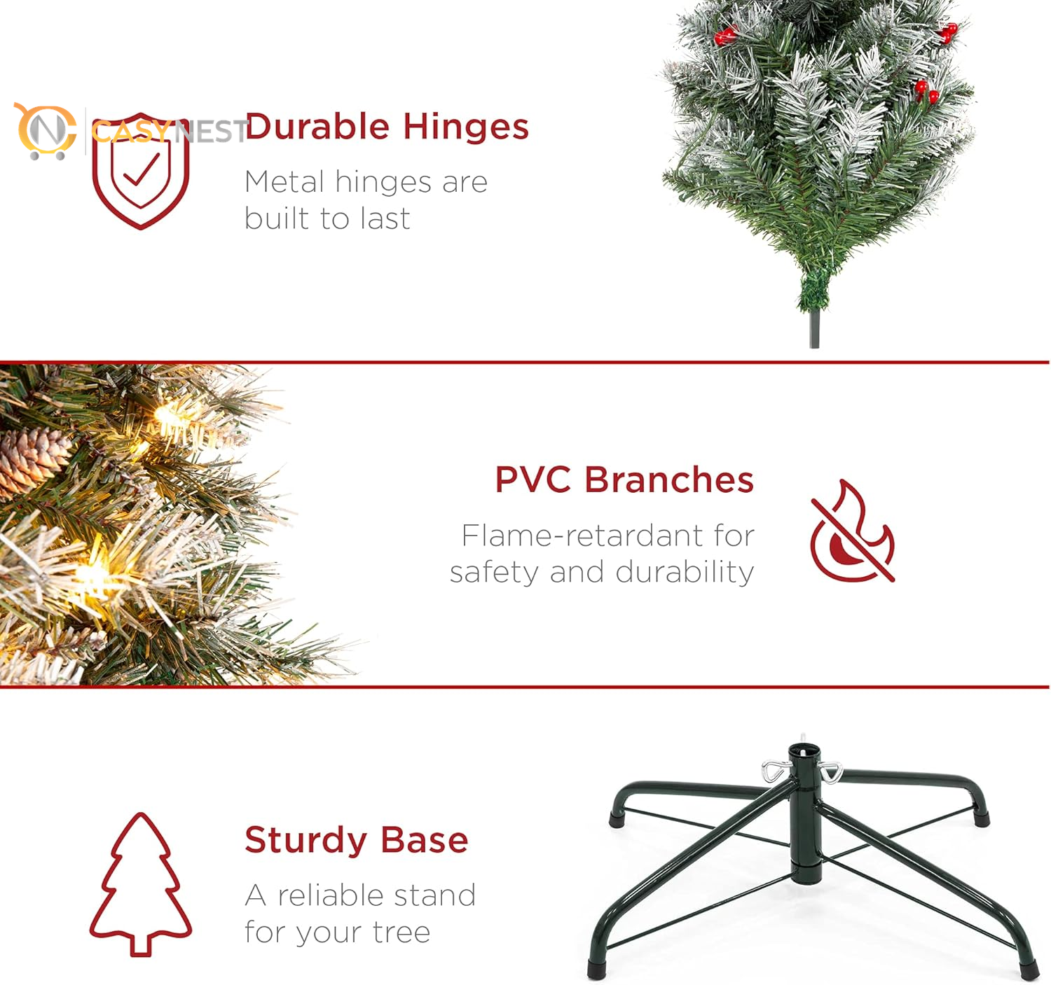 Casy Nest 6ft Pre-Lit Pencil Christmas Tree – Partially Flocked Slim Holiday Tree