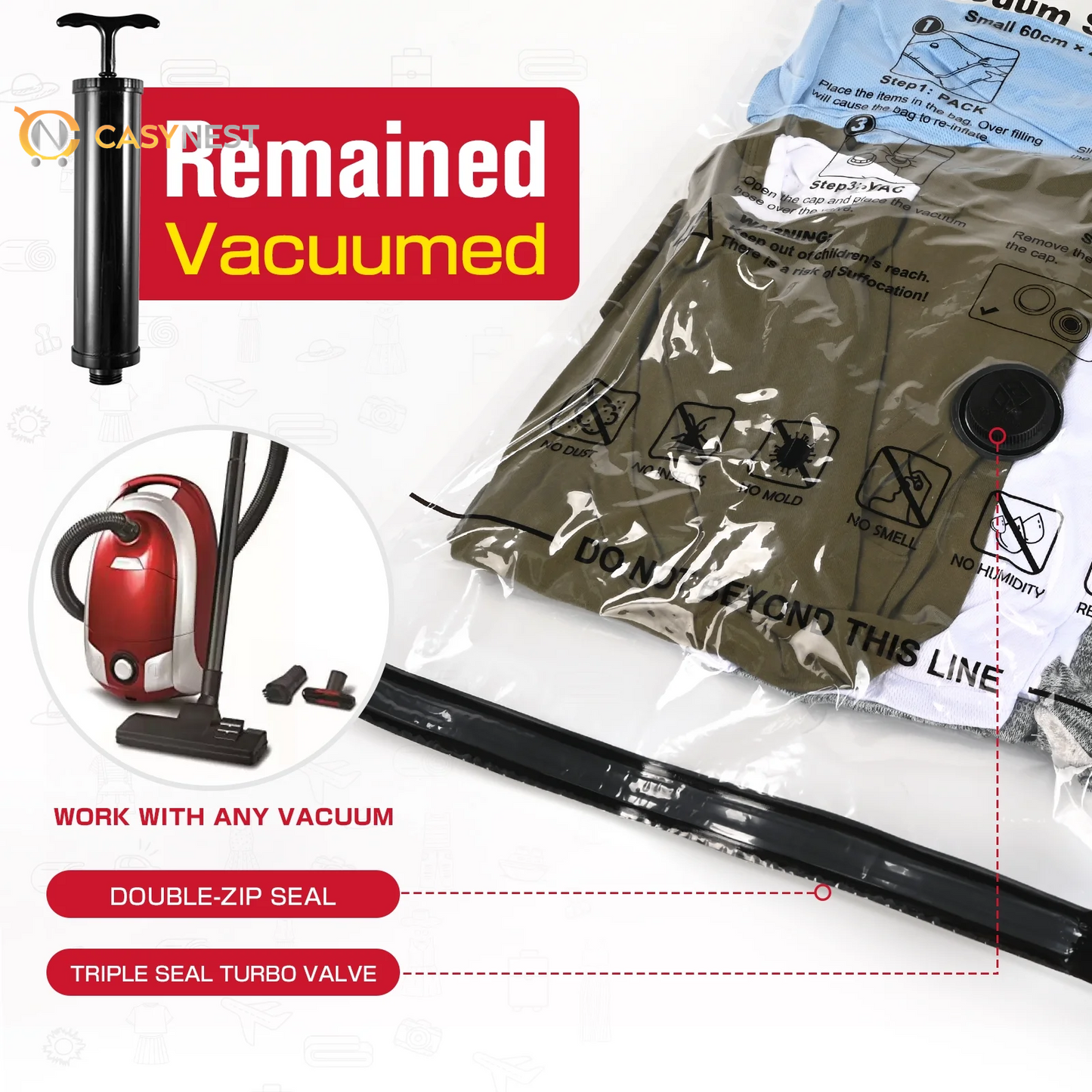 10 Pack Vacuum Storage Bags for Clothes 5 Jumbo&5 Large Space Saver Compression Bags with a Hand Pump