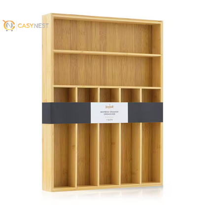 7 Slot Bamboo Flatware Organizer-Natural Bamboo
