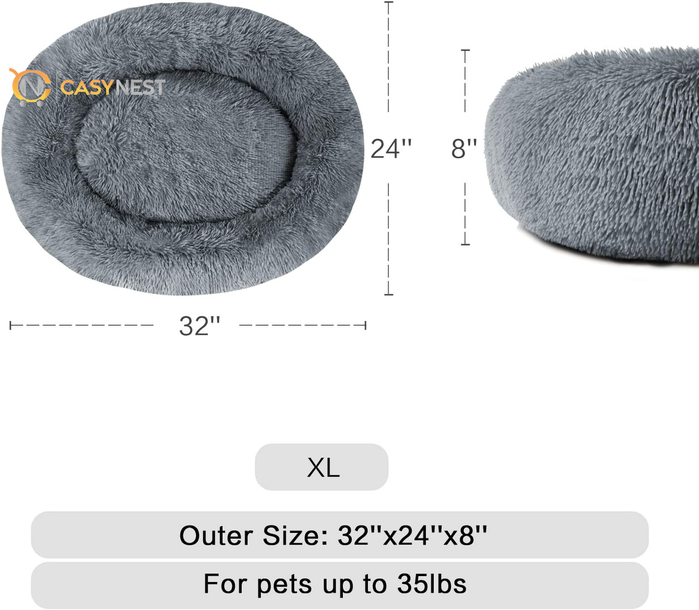 Donut Cuddler Dog Bed – Soft Faux Fur, Machine Washable, Non-Slip Bottom, Delicate Edge