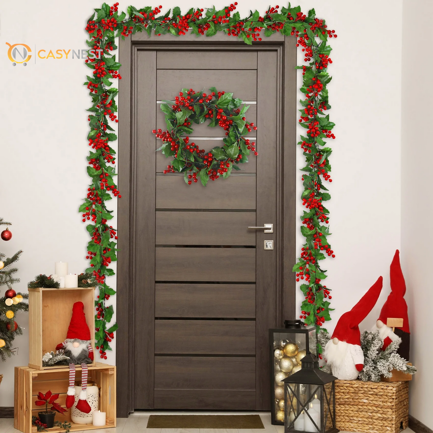 5.9FT Artificial Christmas Garland with Lights – Indoor & Outdoor Xmas Home Table Decor