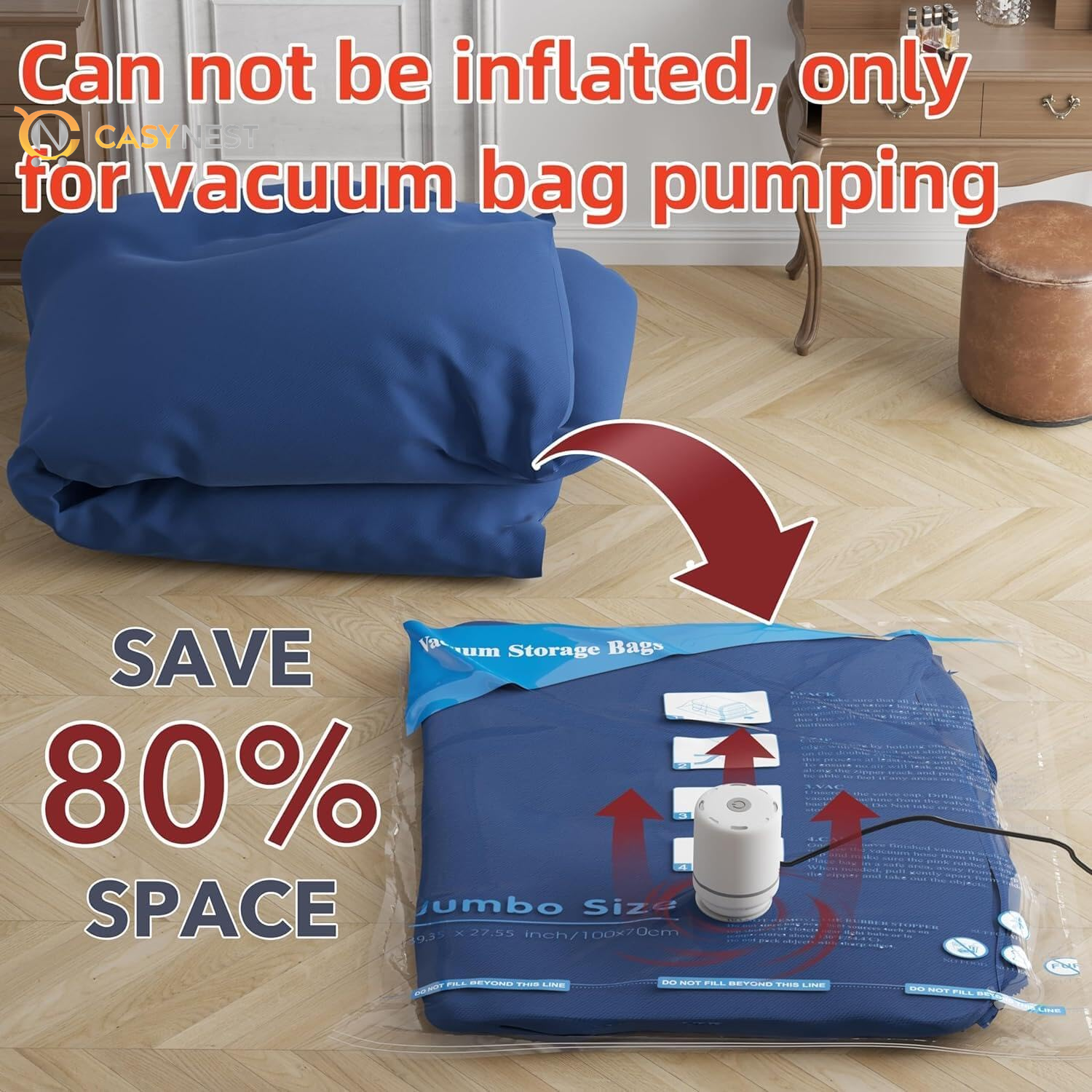 24-Pack Vacuum Storage Bags with Electric Pump – Jumbo, Large, Medium, Small & Roll-Up Bags for Clothes, Bedding, Pillows & Travel