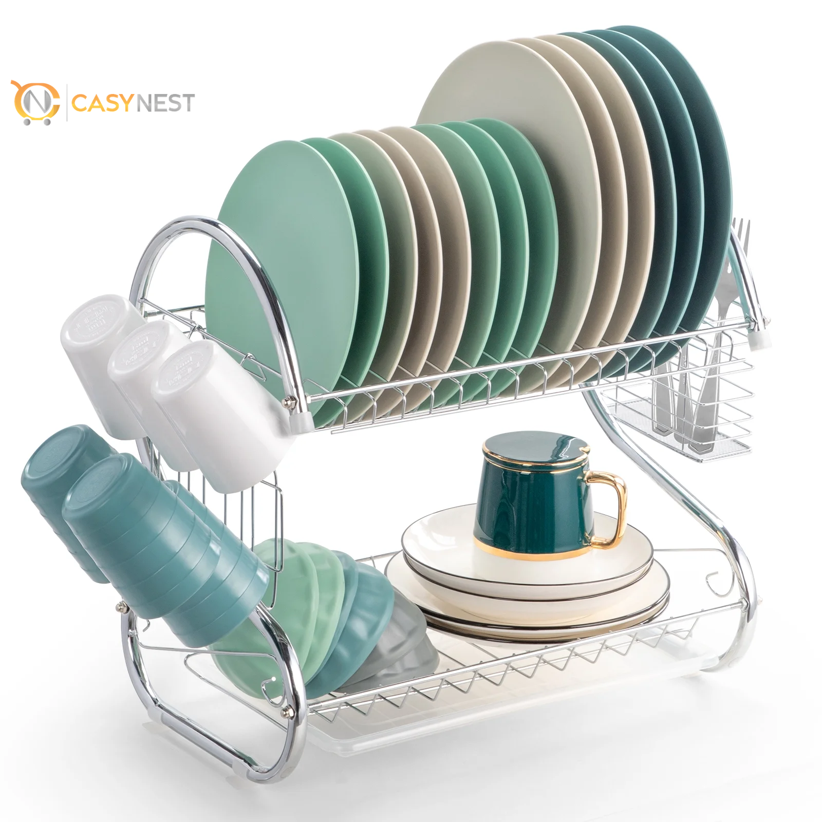 Kitchen Stainless Steel Dish Cup Drying Rack Holder 2-Tier Dish Rack Sink Drainer