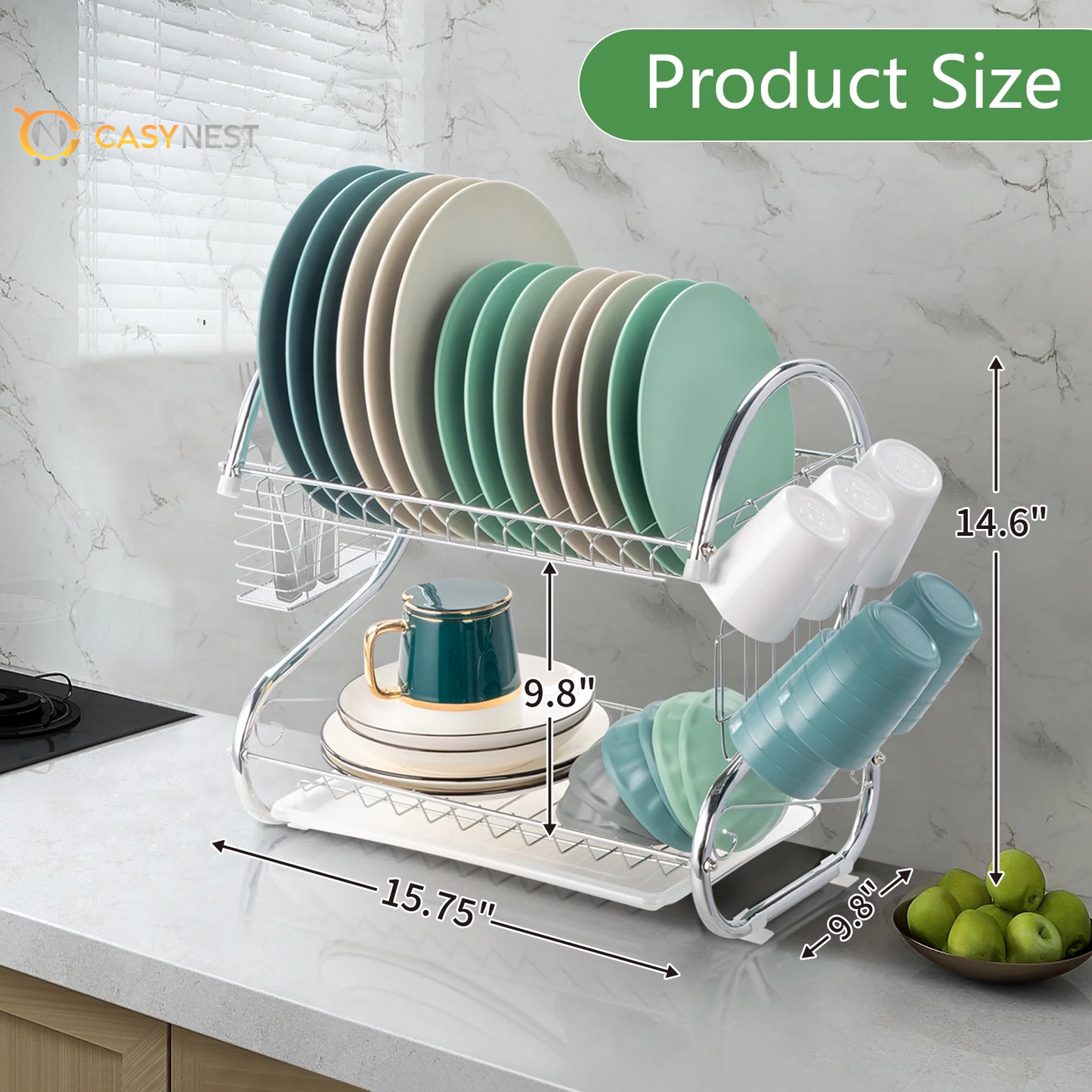 Kitchen Stainless Steel Dish Cup Drying Rack Holder 2-Tier Dish Rack Sink Drainer